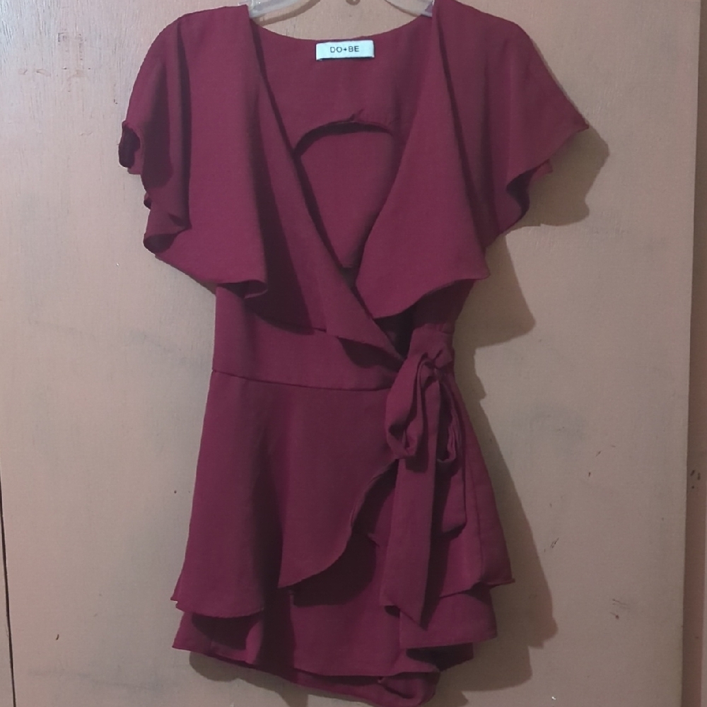 Burgundy Wrap Ruffled Dress